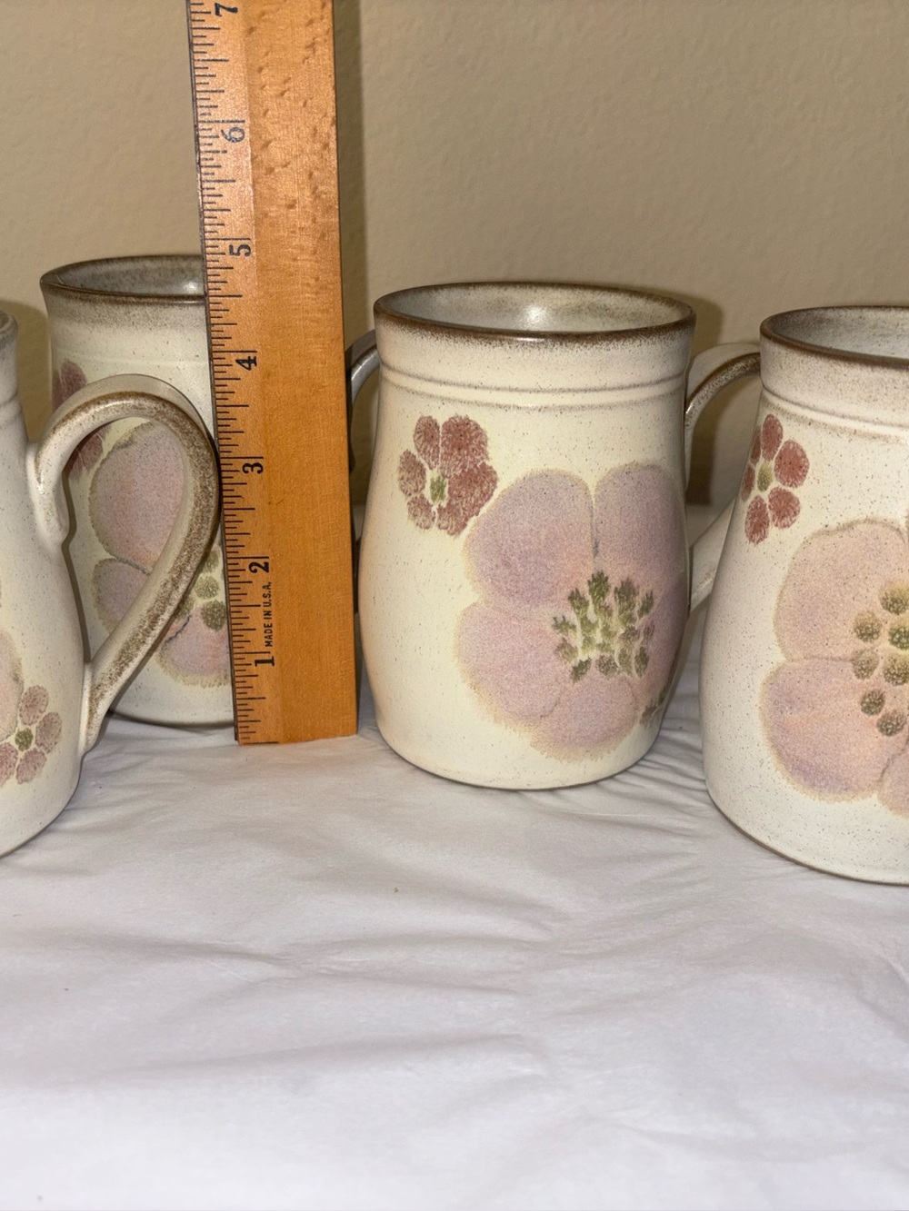 Denby Langley Gypsy Mugs Set of 4 Pink Flower Stoneware England
